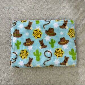 Baby Essentials Sheriff Badge Blanket Blue Cowboy Hat Lasso Rope Cactus Western